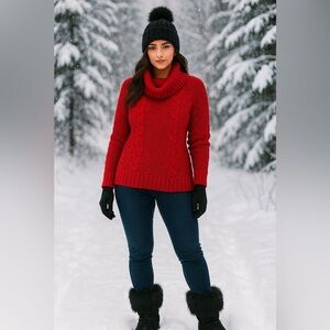 Rich Red Cable Knit Cowl Neck Sweater | Cozy Classic